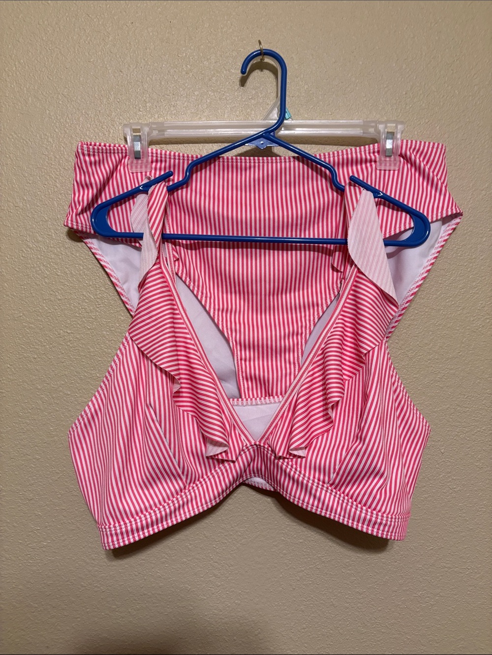 Women’s Striped Pink Ruffle Bikini set